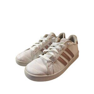 Adidas White &‎ Pink Striped Girls Sneakers Size 3.5 Court Shoes